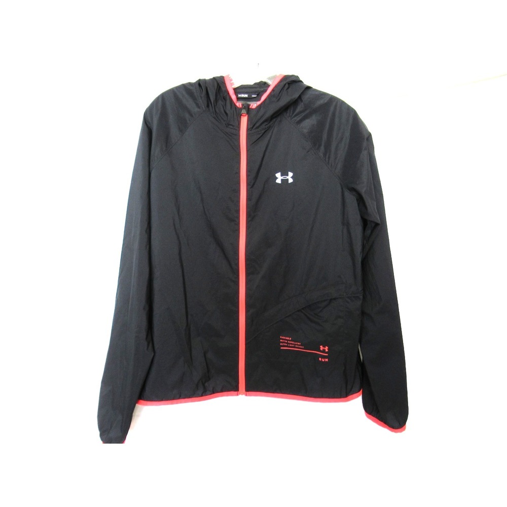 Under Armour Heat Gear Women's Large Black Run Packable Windbreaker Shell Jacket